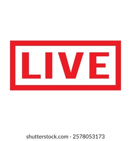 Modern live stream icon in red, featuring an outline and text for online video broadcast and live streaming. White background.