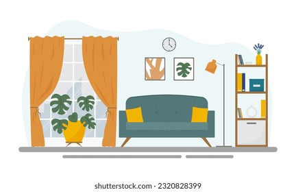 A modern living room in the apartment in a block of flats.