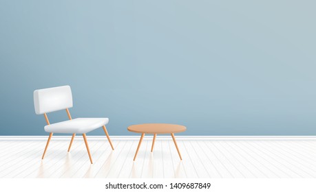 Modern Living Room With Chair And Wooden Table. EPS10 Vector