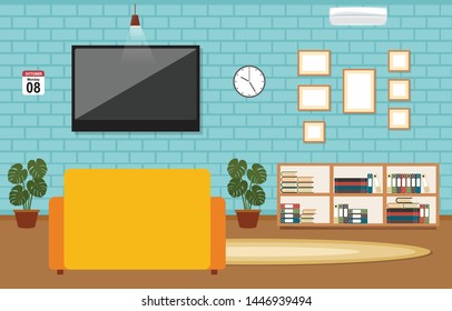 Modern Living Room Family House Interior Furniture Vector Illustration