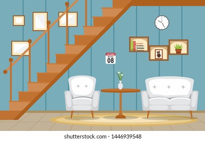 Modern Living Room Family House Interior Furniture Vector Illustration