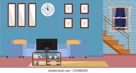Modern living room family house interior furniture vector illustration Premium Vector
