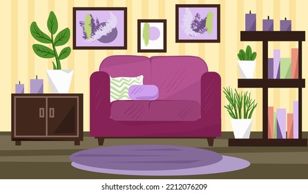Modern living room flat design. living room vector. Cartoon interior illustration.