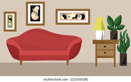 Modern living room flat design. Living room vector. Hand-drawn cartoon interior illustration.