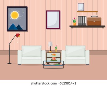 Modern living room, flat design style, Vector