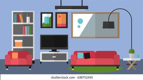 Modern Living room flat illustration, vector, interior, furniture, house