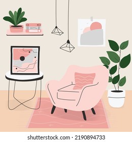 Modern living room with furniture and decor.Vector illustration