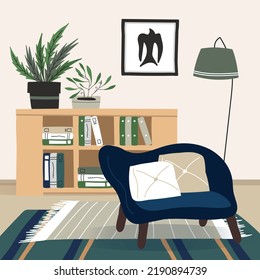 Modern living room with furniture and decor.Vector illustration