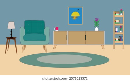 modern living room with furniture vector illustration for use.