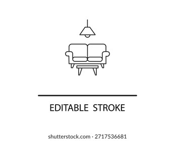 Design de interiores moderno da sala de estar com sofá e lâmpada.