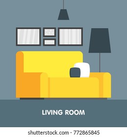 Modern living room interior design icon. Vector illustration.