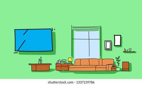 modern living room interior empty no people home apartment sketch doodle horizontal