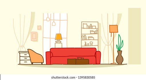 modern living room interior empty no people house furniture contemporary apartment room sketch doodle horizontal