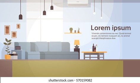 Modern Living Room Interior Empty No People House Flat Vector Illustration