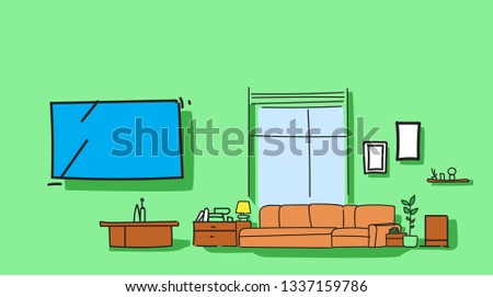 modern living room interior empty no people home apartment sketch doodle horizontal