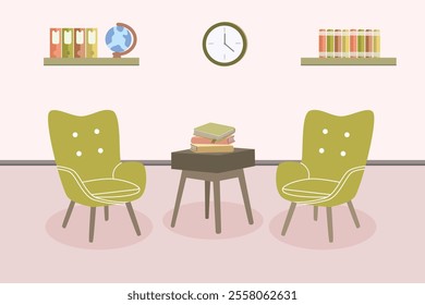 Modern living room interior with flat style illustration