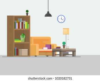 Modern Living room interior with furniture, flat design style. Vector illustration