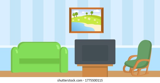 Modern living room interior with furniture. Colorful flat vector illustration.