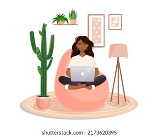 Modern living room interior with furniture and home plants. Design of a cozy room with a sofa, plants and decor items. Vector flat style illustration. lounge room.