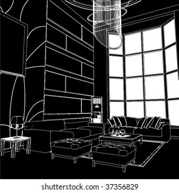 Modern Living Room Interior Vector 01