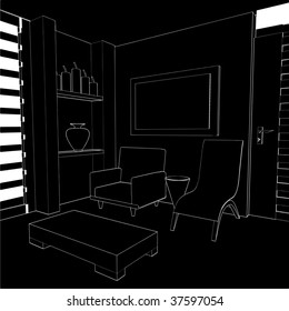 Modern Living Room Interior Vector 02