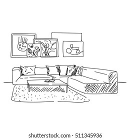 Modern living room interior vector sketch