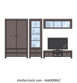 Modern living room interior. For web design, banner, flyer, mobile and application interface, also useful for infographics. Thin line icon vector illustration isolated on white background.