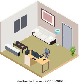 Modern living room, isometric interior concept.