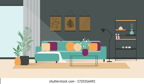 Modern living room with sofa and furniture