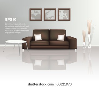 Modern Living Space with Brown Sofa (EPS10)