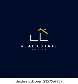 modern LL letter real estate logo in linear style with simple roof building in blue