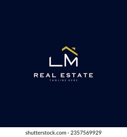 modern LM letter real estate logo in linear style with simple roof building in blue