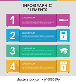 Modern load infographic template. infographic design with load icons includes wheelbarrow, battery. can be used for presentation, diagram, annual report, web design.