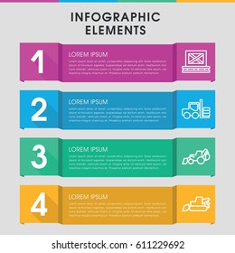 Modern loader infographic template. infographic design with loader icons includes forklift, excavator. can be used for presentation, diagram, annual report, web design. 