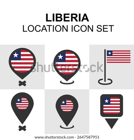 Modern location icons featuring Liberia’s flag. Great for apps, websites, and global map designs.