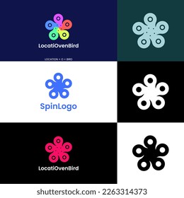 Modern Location, Letter O, Bird Shape, Drone, and Spin Logo Design Set.