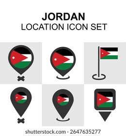 Modern location markers with the Jordanian flag, ideal for map visuals, travel apps, or showcasing Middle Eastern destinations.