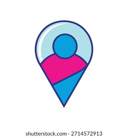 Icono Moderno Del Pin De La Locación Con La Figura Humana Abstractas En Colores Vibrantes Para Los App De La Navegación.