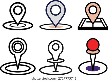 Modernes Pin-Icon mit kreisförmigem Basisring im klaren Umrissstil. Ideal für Karten, Navigation, GPS, Location Services, mobile Apps, Web-Schnittstellen, Infografiken, Reisekonzepte und User Interface Design für digitale und Print-Projekte.