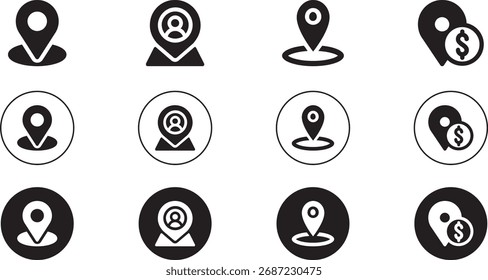 Modern Location Pin Icon Set - Minimal GPS Kartenmarkierungen Vektordesign