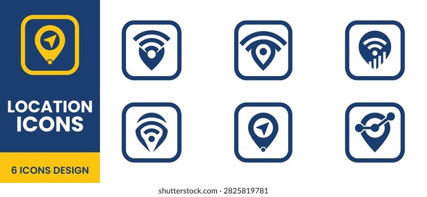 Modern location and wifi signal vector icons set for navigation.