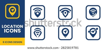 Modern location and wifi signal vector icons set for navigation.