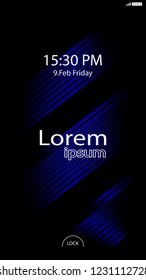 Modern Lock Screen for Mobile Apps. Vector Illustration. blue color