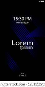 Modern Lock Screen for Mobile Apps. Vector Illustration. blue color