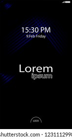 Modern Lock Screen for Mobile Apps. Vector Illustration. blue color