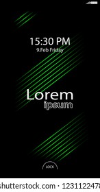 Modern Lock Screen for Mobile Apps. Vector Illustration.  green color