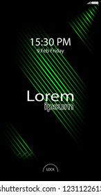 Modern Lock Screen for Mobile Apps. Vector Illustration.  green color