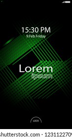 Modern Lock Screen for Mobile Apps. Vector Illustration.  green color