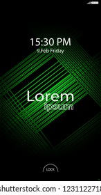 Modern Lock Screen for Mobile Apps. Vector Illustration.  green color