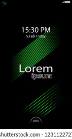 Modern Lock Screen for Mobile Apps. Vector Illustration.  green color